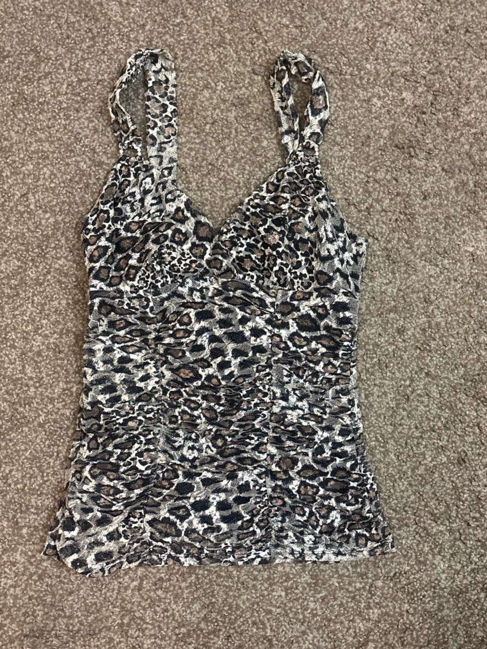 Express Leopard Print Ruched Camisole - Brown/Black/White